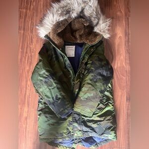 Jcrew Camouflage Hooded Parka with Faux Fur Trim